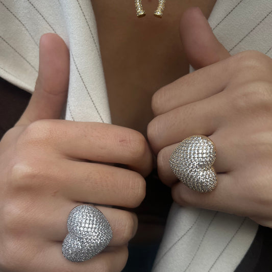 Anello maxi heart pave
