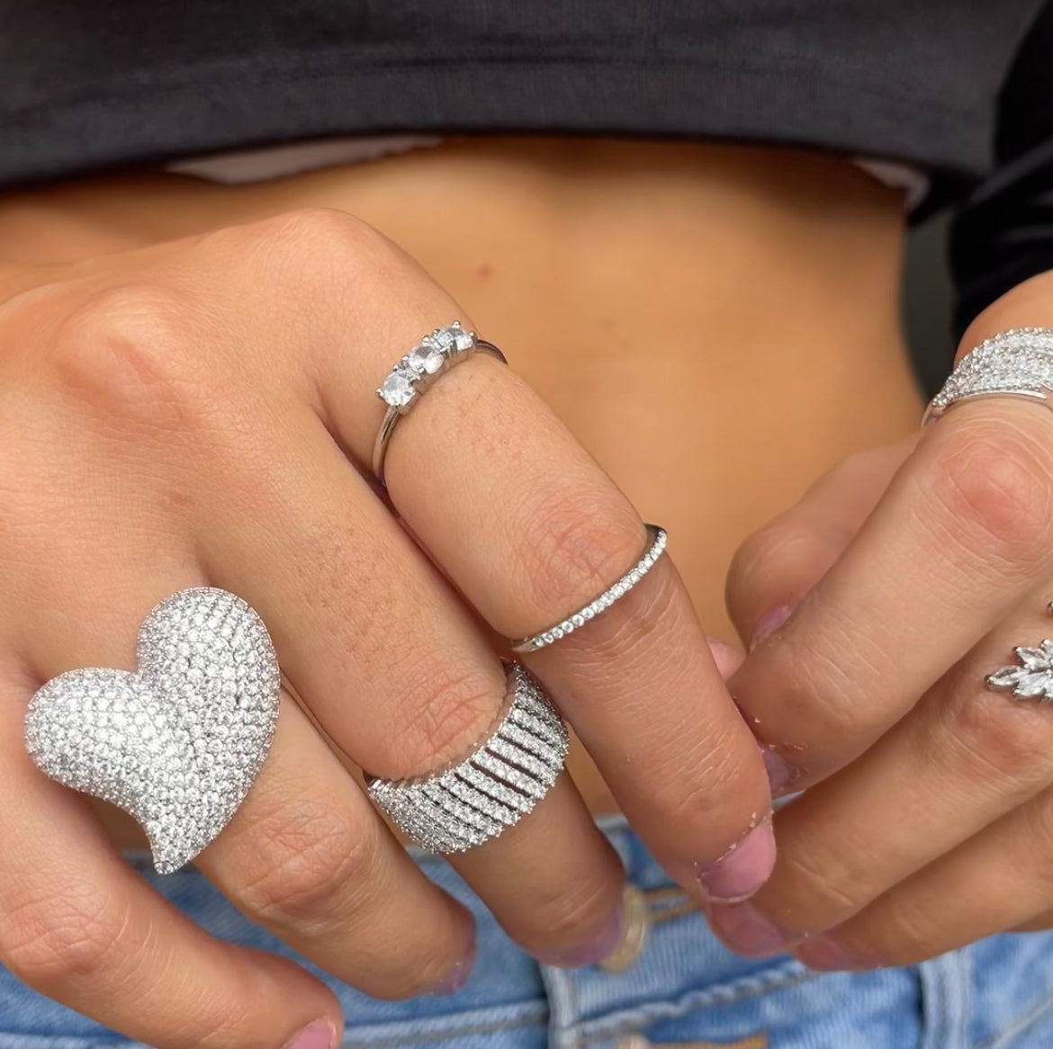 Anello maxi heart strass