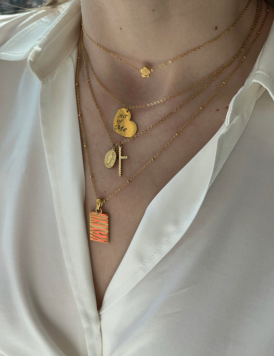 Collana croce e madonna in accaio inox